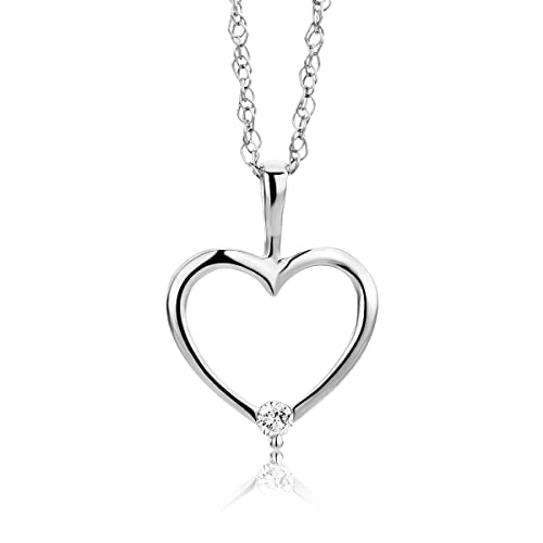 Miore Schmuck Damen 0.02 Ct Solitär Diamant Halskette mit Kettenanhänger Herz und Diamant Brillant Kette aus Weißgold 9 Karat / 375 Gold, 45 cm lang von MIORE