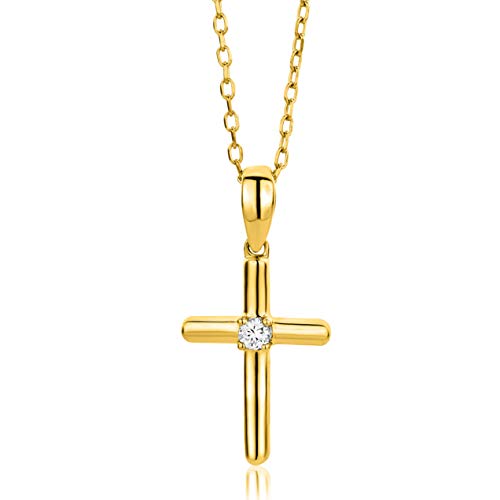 Miore Schmuck Damen 0.03 Ct Diamant Halskette mit Kettenanhänger Kreuz und Solitär Diamant Brillant Kette aus Gelbgold/Weißgold 9 Karat/ 375 Gold (Gelbgold) von MIORE