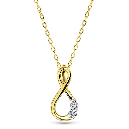 Miore Schmuck Damen 0.05 Ct Diamant Halskette Kettenanhänger Unendlichkeit Infinity mit 2 Diamanten Brillanten Kette aus Gelbgold 9 Karat / 375 Gold von MIORE