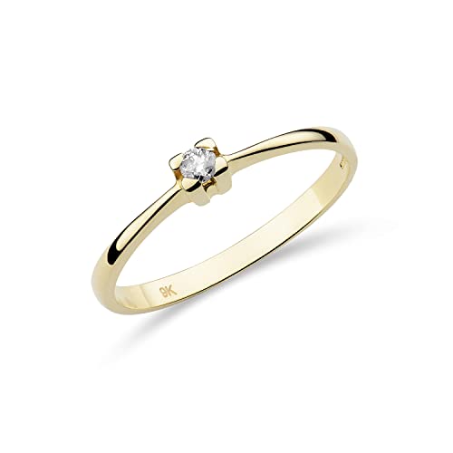 Miore Schmuck Damen 0.05 Ct Solitär Diamant Verlobungsring Ring aus Gelbgold 9 Karat / 375 Gold von MIORE