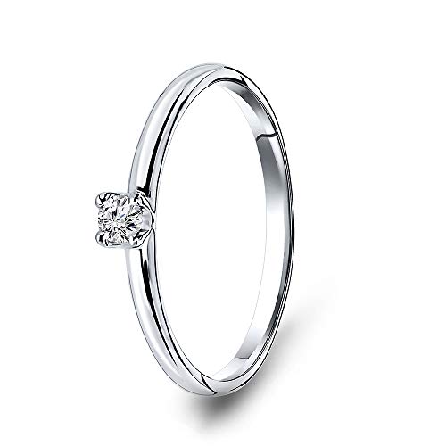 MIORE Schmuck Damen 0.10 Ct Solitär Diamant Verlobungsring Ring aus Weißgold 9 Karat / 375 Gold von MIORE