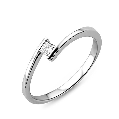 Miore Schmuck Damen 0.10 ct Solitär Diamant Verlobungsring Ring aus Weißgold 18 Karat / 750 Gold von MIORE