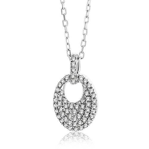 MIORE Schmuck Damen 0.12 Ct Diamant Halskette mit Kettenanhänger Kreis aus 57 Diamanten Brillanten Kette aus Weißgold 9 Karat / 375 Gold von MIORE