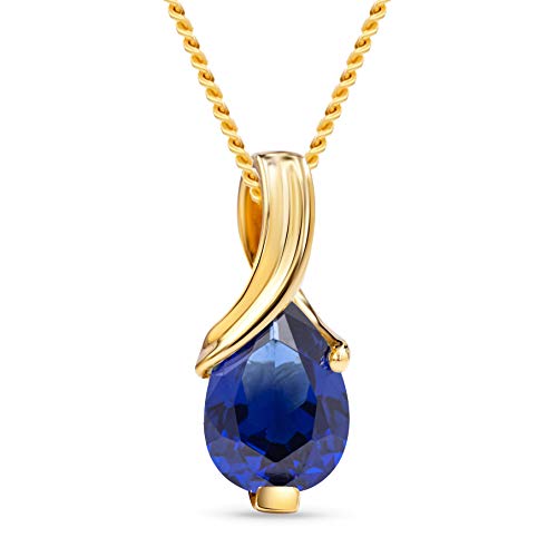 MIORE - Halskette Damen mit Saphir im Tropfenschliff (0.72 Ct) Kettenhänger aus 14 Karat Gelbgold (585) in Krappennfassung - Klassischer Schmuck für Damen aus Gold in edler Schmuckschachtel (45 cm) von MIORE