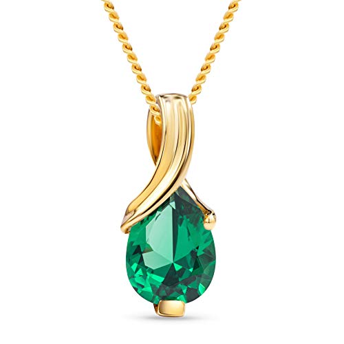 MIORE - Halskette Damen mit Smaragd im Tropfenschliff (0.68 Ct) Kettenhänger aus 14 Karat Gelbgold (585) in Krappennfassung - Klassischer Schmuck für Damen aus Gold in edler Schmuckschachtel (45 cm) von MIORE