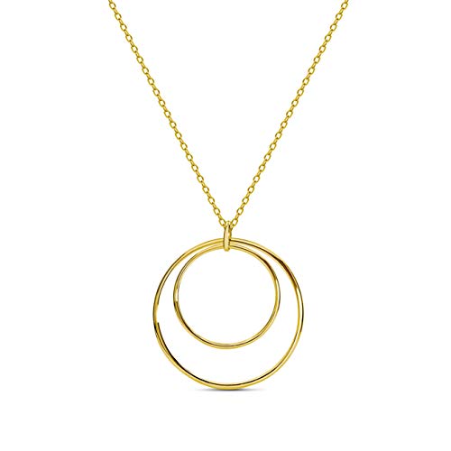 MIORE Schmuck Damen Halskette mit Kettenanhänger Doppel Ring Kreis Kette aus Gelbgold 14 Karat /585 Gold, Länge Einstellbar 42-45cm von MIORE