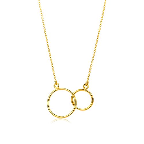 Miore Schmuck Damen Halskette mit Kettenanhänger Doppelkreis Kette aus Gelbgold 9 Karat / 375 Gold von MIORE