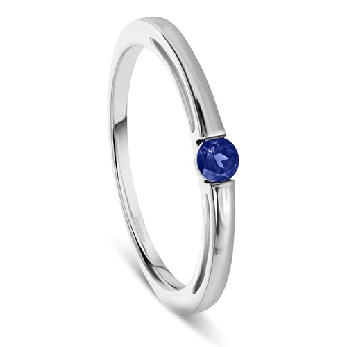 MIORE Schmuck Damen Verlobungsring mit Edelstein/Geburtsstein Saphir in blau Ring aus Weißgold 14 Karat/ 585 Gold von MIORE