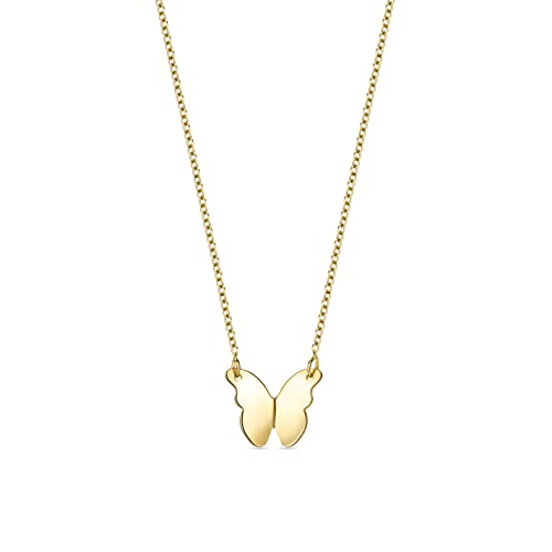 Miore Schmuck für Damen Anker Kette mit Schmetterling Anhänger klassische Halskette aus Gelbgold 9 Karat 375 Gold, Länge 40-42 cm verstellbar von MIORE