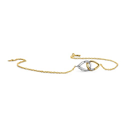 Miore Schmuck für Damen Armband mit Diamant Anhänger zwei bicolor Tropfen in Gelbgold und Weißgold und 4 Diamanten Brillanten 0,02 Ct ArmKette aus Gelbgold 9 Karat 375 Gold, Länge 16-18 cm verstellbar von MIORE