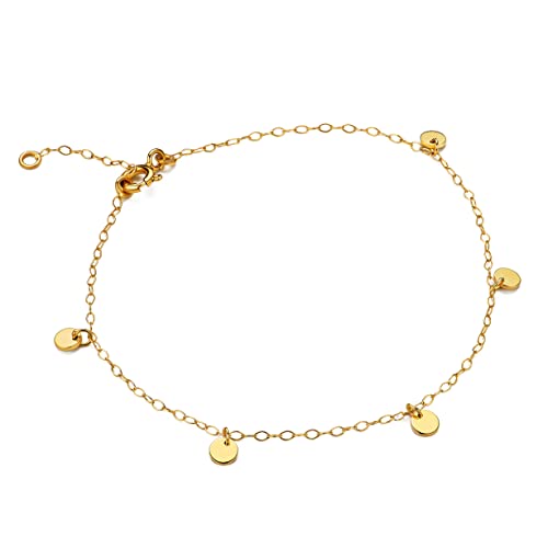 Miore Schmuck für Damen Armband mit kleinen Charm Coin-Anhängern klassische Anker ArmKette aus Gelbgold 9 Karat 375 Gold, Länge 16-18 cm verstellbar von MIORE