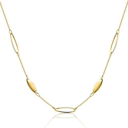 MIORE Schmuck für Damen Collier mit ovalen Dekorationen klassische Anker Kette aus Gelbgold 9 Karat 375 Gold, Länge 40-42 cm verstellbar von MIORE