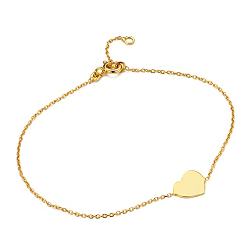 MIORE Schmuck für Damen Herz-Armband mit Herz Anhänger klassische Anker ArmKette aus Gelbgold 9 Karat 375 Gold, Länge 16-18 cm verstellbar von MIORE