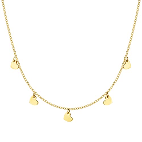 MIORE Schmuck für Damen Herzen Collier Halskette mit kleinen Charm Herzanhängern klassische Anker Kette aus Gelbgold 9 Karat 375 Gold, Länge 40-42 cm verstellbar von MIORE