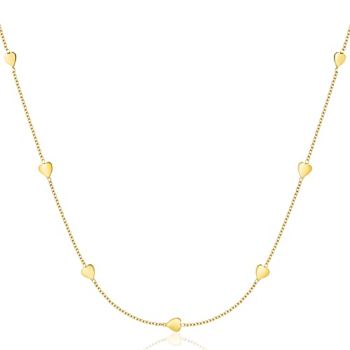 Miore Schmuck für Damen Herzen Collier Halskette mit kleinen Herzchen klassische Anker Kette aus Gelbgold 9 Karat 375 Gold, Länge 40-42 cm verstellbar von MIORE