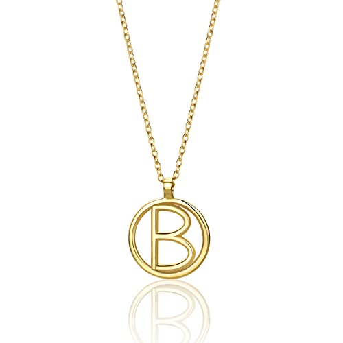 MIORE Schmuck für Damen Personalisierte Kreis Halskette mit Initialen Collier Halskette Mit Buchstabe B Anhänger klassische Anker Kette aus Gelbgold 9 Karat 375 Gold, Länge 40-42 cm verstellbar von MIORE