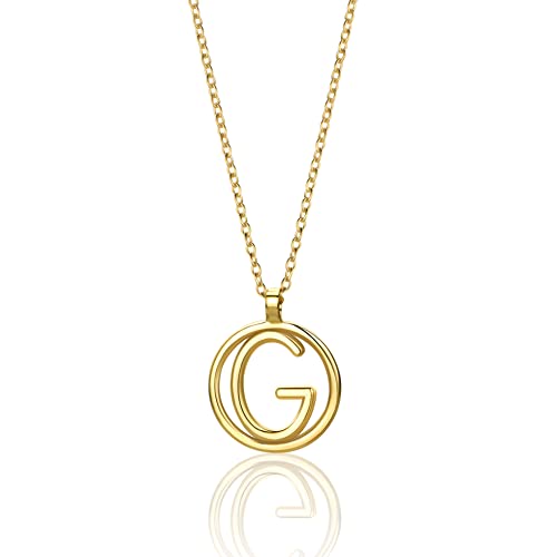 Miore Schmuck für Damen Personalisierte Kreis Halskette mit Initialen Collier Halskette Mit Buchstabe G Anhänger klassische Anker Kette aus Gelbgold 9 Karat 375 Gold, Länge 40-42 cm verstellbar von MIORE