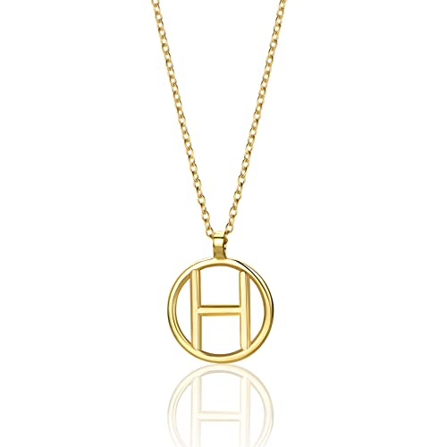 Miore Schmuck für Damen Personalisierte Kreis Halskette mit Initialen Collier Halskette Mit Buchstabe H Anhänger klassische Anker Kette aus Gelbgold 9 Karat 375 Gold, Länge 40-42 cm verstellbar von MIORE