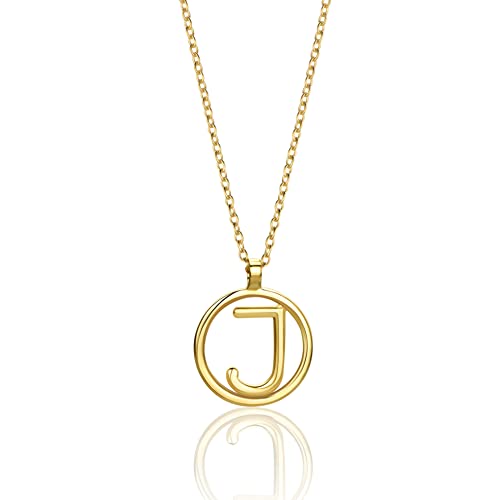 Miore Schmuck für Damen Personalisierte Kreis Halskette mit Initialen Collier Halskette Mit Buchstabe J Anhänger klassische Anker Kette aus Gelbgold 9 Karat 375 Gold, Länge 40-42 cm verstellbar von MIORE