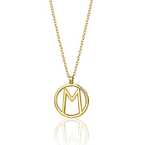 Miore Schmuck für Damen Personalisierte Kreis Halskette mit Initialen Collier Halskette Mit Buchstabe M Anhänger klassische Anker Kette aus Gelbgold 9 Karat 375 Gold, Länge 40-42 cm verstellbar von MIORE