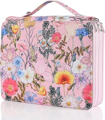 Farbiges Federmäppchen – 200 Fächer, farbiges Federmäppchen, Organizer-Halter mit Reißverschluss for Farbstifte oder Marker (Color : Pink Flower) von MIOTEQ