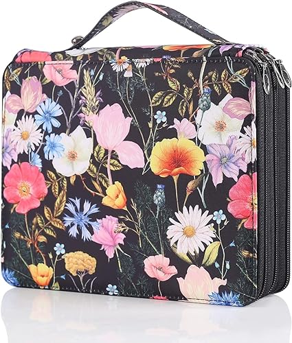 Farbiges Federmäppchen mit 200 Fächern, Farbwechsel-Aufbewahrungs-Federmäppchen, farbiges Marker-Etui, for Marker, Gelstifte, Aquarellfarben, Stift-Organizer, Etui-Halter (Color : Black Flower) von MIOTEQ