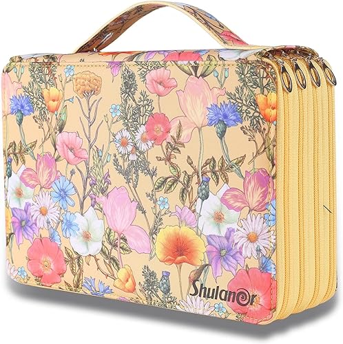 MIOTEQ 200 Fächer, großes Fassungsvermögen, Buntstiftetui, Federmäppchen for Studenten, Buntstiftverpackung, Aufbewahrungstasche, Tasche, Halter, Schreibwaren-Organizer (Color : Yellow Flower) von MIOTEQ