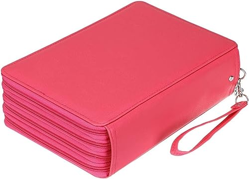 MIOTEQ Farbiges Federmäppchen, 200 Fächer, Stiftetasche, Organizer mit praktischer Verpackung, tragbarer mehrschichtiger Halter for Buntstifte und Gelstifte, PU-Leder (Color : Pink) von MIOTEQ