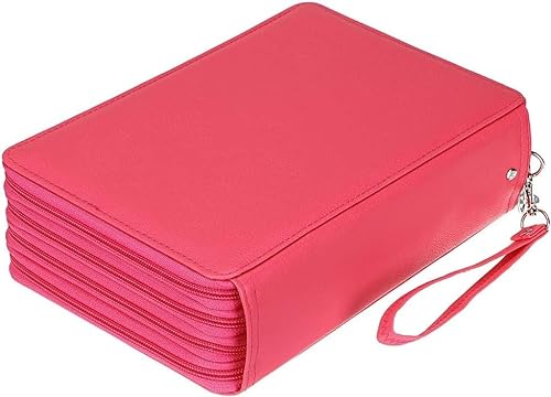 MIOTEQ Tragbares farbiges Federmäppchen, 200 Fächer, großes Fassungsvermögen, Stift-Organizer mit Tragegriff, praktisch for Aquarellstifte und Gelstift-Marker (Color : Pink) von MIOTEQ