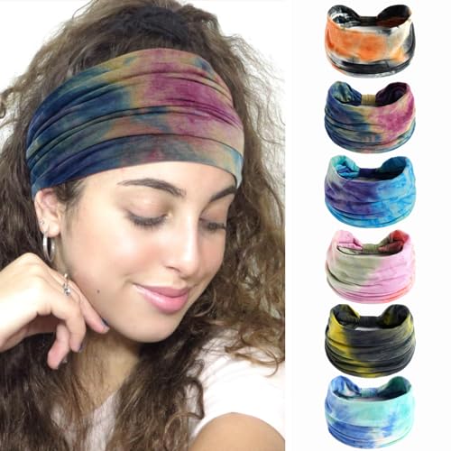 6 Stück Stirnbänder für Frauen Haar UK Kopftücher Breite Weiche Damen Stirnband Boho Mode Bandanas Knoten Erwachsene Haarbänder Elastische Sport Laufen Yoga Kopf Wraps (P6DryA) von MIQIQAO