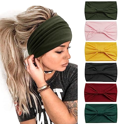 6 Stück Stirnbänder für Frauen Haar UK Kopftücher Breite Weiche Damen Stirnband Boho Mode Bandanas Knoten Erwachsene Haarbänder Elastische Sport Laufen Yoga Kopf Wraps (P6WColorGreen) von MIQIQAO