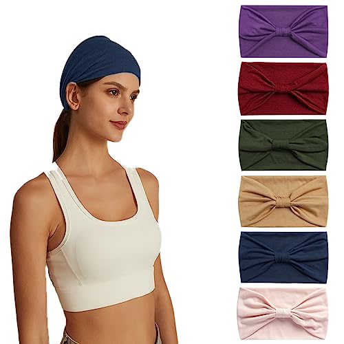 6 Stück Stirnbänder für Frauen Haar UK Kopftücher Breite Weiche Damen Stirnband Boho Mode Bandanas Knoten Erwachsene Haarbänder Elastische Sport Laufen Yoga Kopf Wraps (P6WColorPI) von MIQIQAO