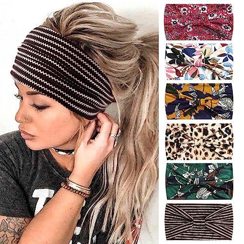 6 Stück Stirnbänder für Frauen Haar UK Kopftücher Breite Weiche Damen Stirnband Boho Mode Bandanas Knoten Erwachsene Haarbänder Elastische Sport Laufen Yoga Kopf Wraps (P6WLeafe) von MIQIQAO