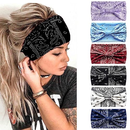 6 Stück Stirnbänder für Frauen Haar UK Kopftücher Breite Weiche Damen Stirnband Boho Mode Bandanas Knoten Erwachsene Haarbänder Elastische Sport Laufen Yoga Kopf Wraps (P6WYaoguo) von MIQIQAO