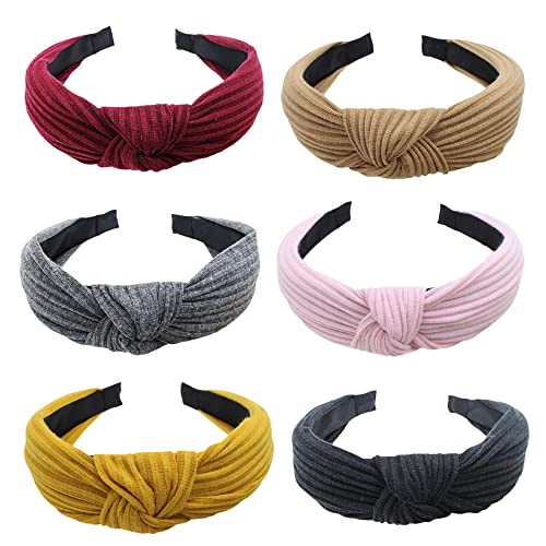 6Pcs Frauen Stirnband gekreuzt geknotet Wide-brimmed Haarbänder Mode kleine Blumen Stirnband Haarschmuck für Frauen und Mädchen (6KNITTED) von MIQIQAO