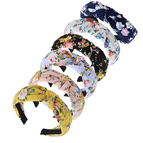 6Pcs Frauen Stirnband gekreuzt geknotet Wide-brimmed Haarbänder Mode kleine Blumen Stirnband Haarschmuck für Frauen und Mädchen (6LFC) von MIQIQAO