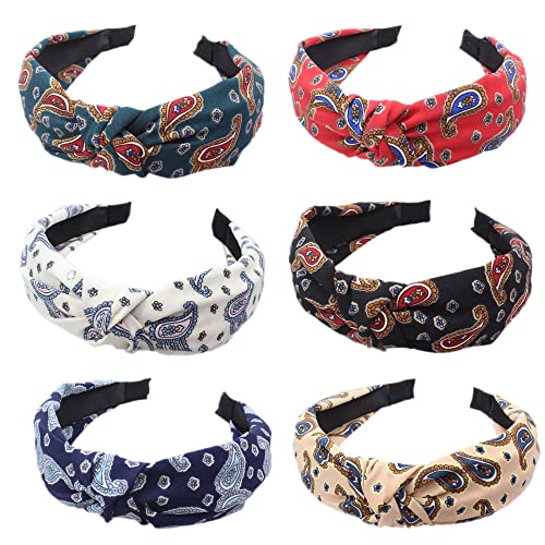 6Pcs Frauen Stirnband gekreuzt geknotet Wide-brimmed Haarbänder Mode kleine Blumen Stirnband Haarschmuck für Frauen und Mädchen (hairband_6retrocase) von MIQIQAO