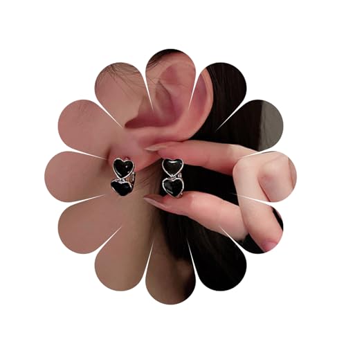 Blaue große Herz Ohrstecker vergoldet Double Hearts Ohrstecker Ohrringe große Herz Ohrringe blau Übertreibung Ohrringe Schmuck für Frauen und Mädchen (Black) von MIQIQAO