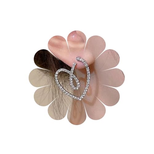 Blaue große Herz Ohrstecker vergoldet Double Hearts Ohrstecker Ohrringe große Herz Ohrringe blau Übertreibung Ohrringe Schmuck für Frauen und Mädchen (Diamond) von MIQIQAO