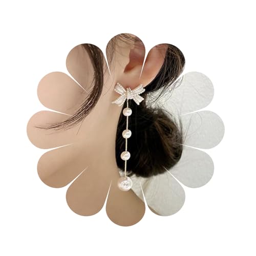 Boho Perlen-Tropfenohrringe, lange Perlenquasten-Ohrringe, baumelnde Perlenohrringe, Hochzeitsohrringe, Schmuck für Frauen und Mädchen (PearlCDE) von MIQIQAO