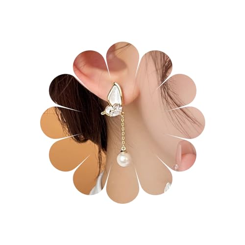 Boho Schmetterling Ohrstecker Vintage Emaille Schmetterling Ohrstecker Mode große Perle Tropfen Ohrringe Schmuck für Frauen und Mädchen (Gold) von MIQIQAO