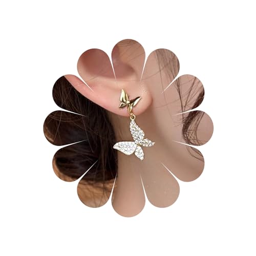 Boho Schmetterling Ohrstecker Vintage Emaille Schmetterling Ohrstecker Mode große Perle Tropfen Ohrringe Schmuck für Frauen und Mädchen (RoseGold) von MIQIQAO