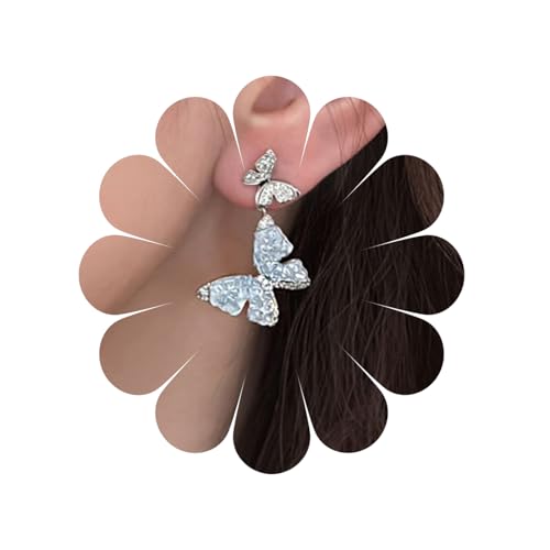 Boho Schmetterling Ohrstecker Vintage Emaille Schmetterling Ohrstecker Mode große Perle Tropfen Ohrringe Schmuck für Frauen und Mädchen (SkyBlue) von MIQIQAO