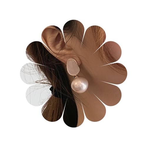 Boho White Big Pearl Dangle Ohrringe Unregelmäßige quadratische Shell Stud Ohrringe Zarte Huggie Pearl Ohrstecker Ohrringe Nette Perle Tropfen Ohrringe Schmuck für Frauen und Mädchen (Pink) von MIQIQAO