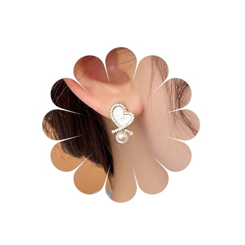 Boho White Big Pearl Dangle Ohrringe Unregelmäßige quadratische Shell Stud Ohrringe Zarte Huggie Pearl Ohrstecker Ohrringe Nette Perle Tropfen Ohrringe Schmuck für Frauen und Mädchen (White) von MIQIQAO