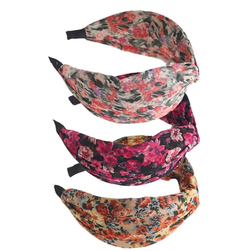 Breite Blumen Frauen Stirnbänder Top Knoten Haarbänder Elastische Kopf Wrap Nette Outdoor Haar Zubehör Für Frauen Und Mädchen (FLAME) von MIQIQAO