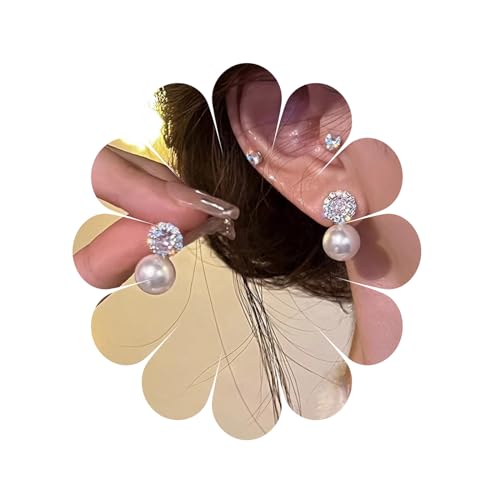 Dangly Diamant-Ohrstecker, Tropfenohrringe, weiße Perlen, baumelnde Ohrstecker, Harzperlenohrringe, Brautperlenohrringe, Perlenhochzeitsohrringe, Schmuck für Frauen und Mädchen von MIQIQAO