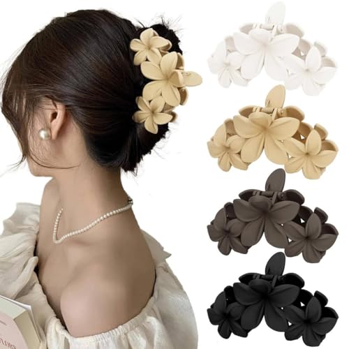 Flower Hair Claw Clips Nonslip Flower Claw Clips Strong Hold Hawaiian Claw Clip für mittlere dicke Haare Frauen und Mädchen Hawaii Haar Accessoire (HairClawflower3) von MIQIQAO