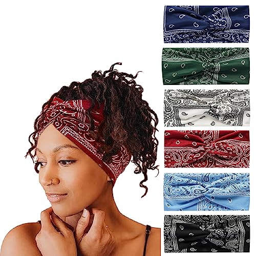 Frauen Stirnband Haarband Turban Blume Baumwolle Kopftücher Breite Weiche Damen Stirnband Boho Mode Bandanas Elastische Sport Laufen Yoga Kopf Wraps (P6ZBoho) von MIQIQAO