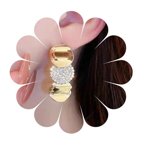 Goldene runde Scheiben-Ohrhänger mit Diamanten, Boho-Münzscheiben-Tropfenohrringe, kleine baumelnde Münzscheiben-Ohrringe mit CZ, runde goldene Scheibenohrringe, Schmuck für Frauen und Mädchen von MIQIQAO